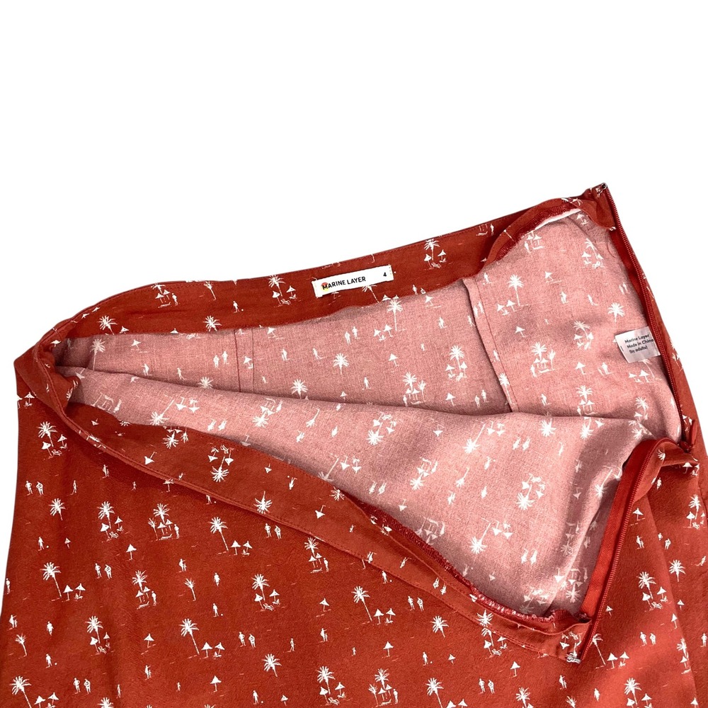 Marine Layer Ryan Midi Slip Skirt Size 4 brick rust orange palm beach print - Picture 7 of 9